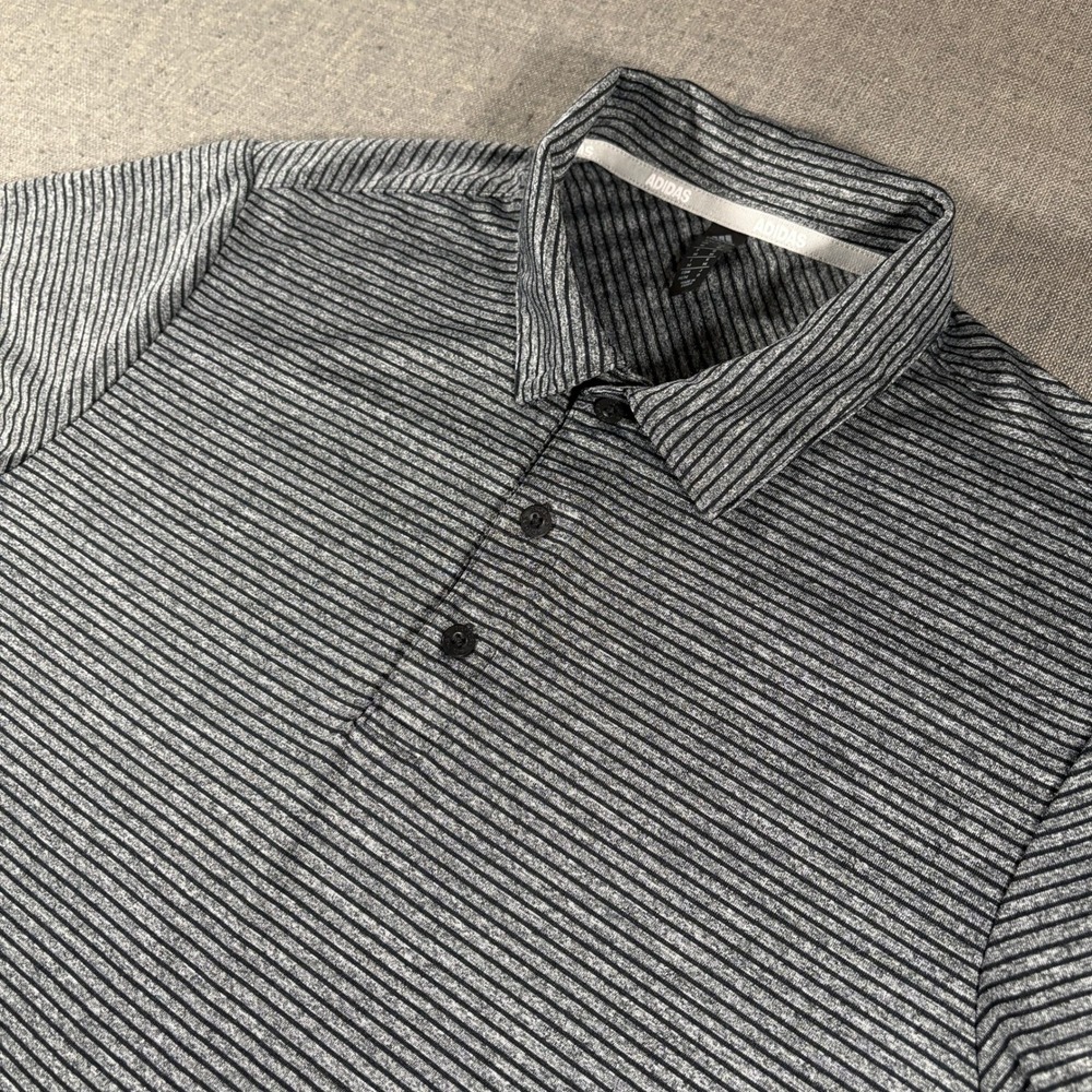 Adidas Golf Polo Shirt Mens Medium Gray Striped Short Sleeve Performance Top